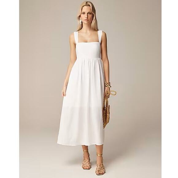 J.Crew Dresses & Skirts - J. Crew White Square Neck Midi Dress 100% Linen A Line Pockets Lined 12 NWT
